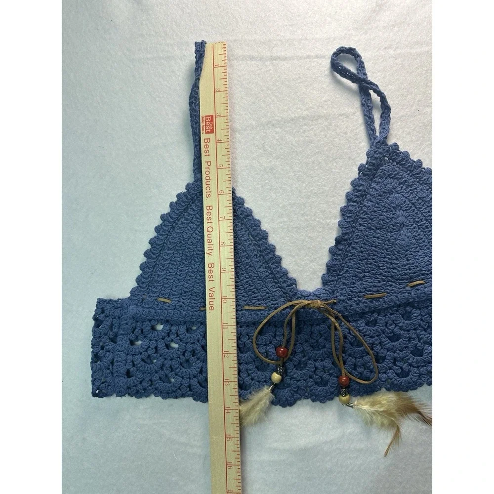 Crochet Bikini Top Color Denim Blue Size M/L New